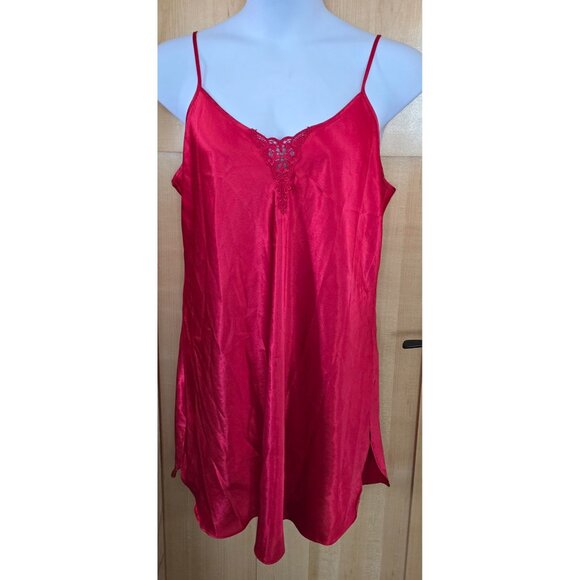 Red Satin Slip Dress 1X With Embroidered Accent - Picture 1 of 6